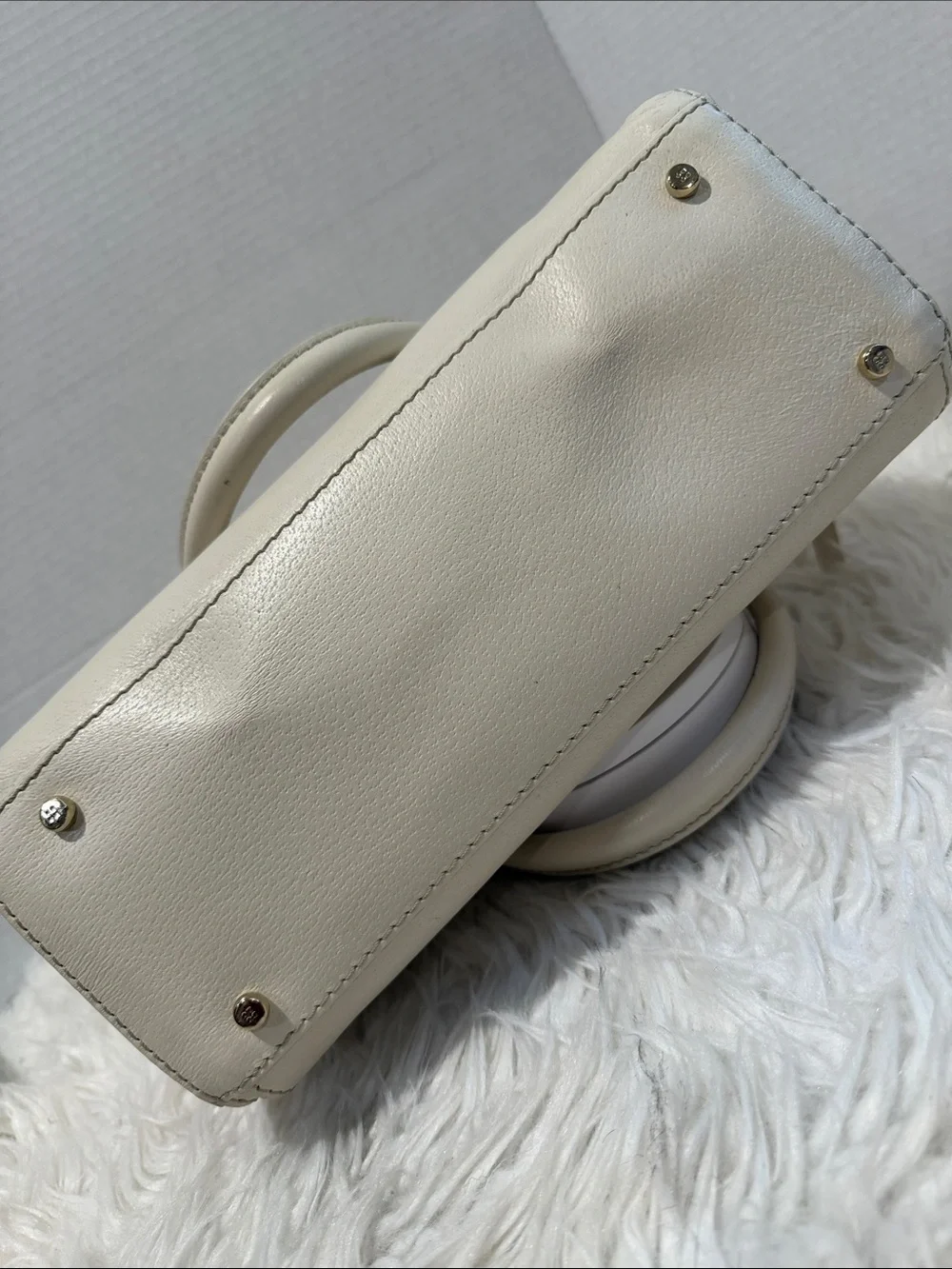 kate spade Cream/Off-White Pebbled Leather Satchel with Front Zip Pocket